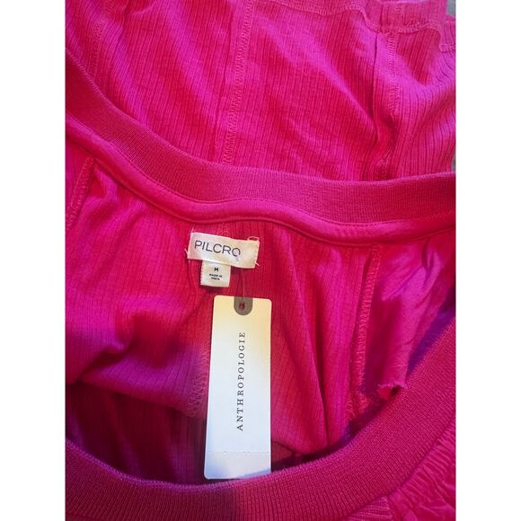 NWT PILCRO Anthropologie Pink Ruffle Cap Sleeve Ribbed Tee size Medium - Picture 5 of 5